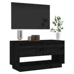 Fekete tömör fenyőfa TV-szekrény 74x34x40 cm 7