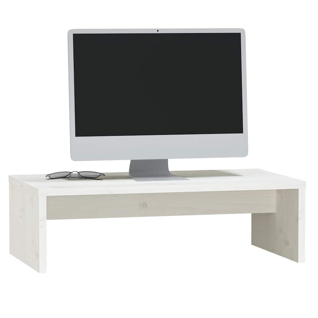 Fehér tömör fenyőfa monitorállvány 50x27x15 cm 4