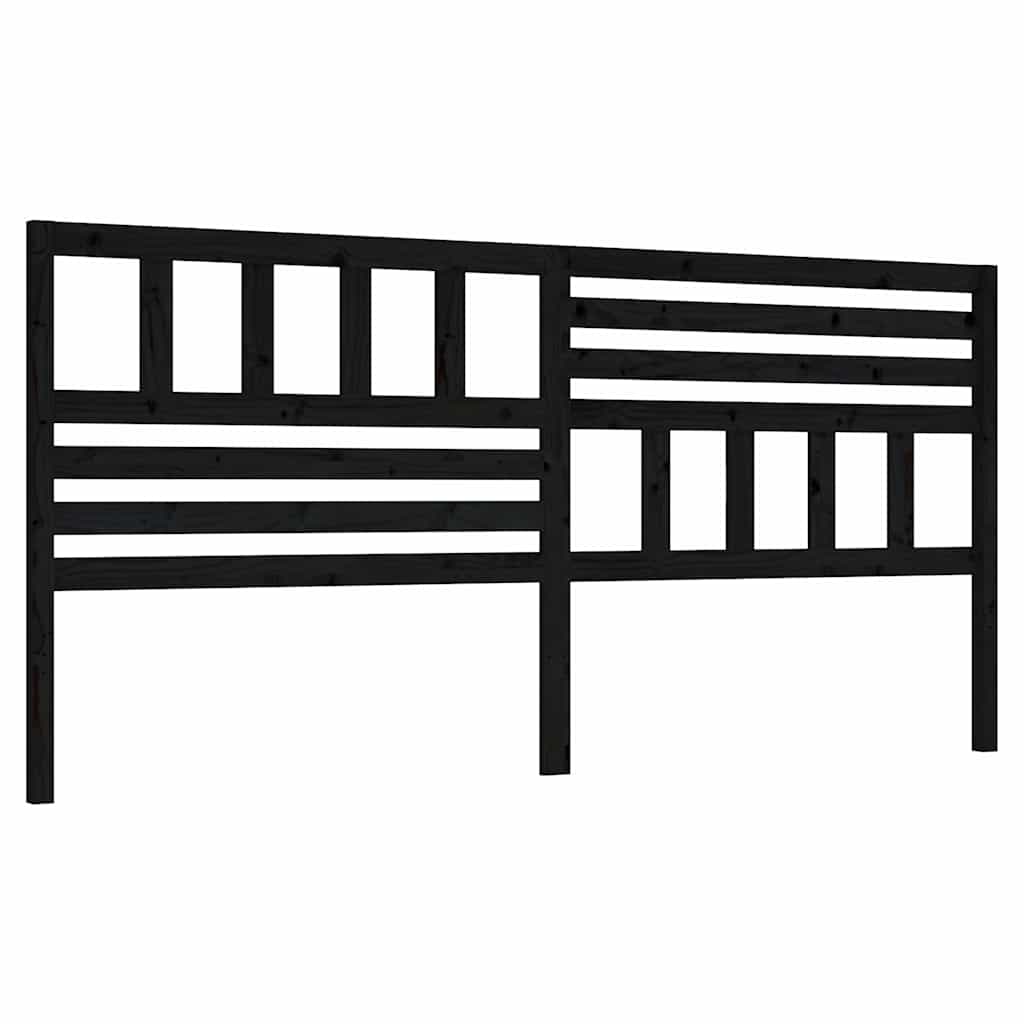 Fekete tömör fenyőfa ágyfejtámla 206 x 4 x 100 cm 2