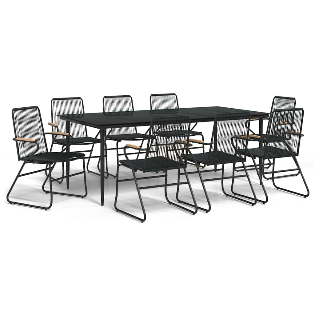 9 részes fekete PVC rattan kerti étkezőgarnitúra 2