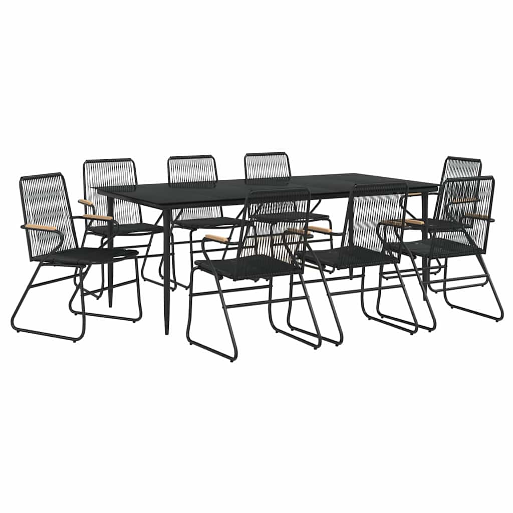 9 részes fekete PVC rattan kerti étkezőgarnitúra 3