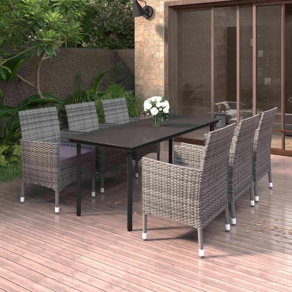 7 részes polyrattan és üveg kerti étkezőgarnitúra párnákkal