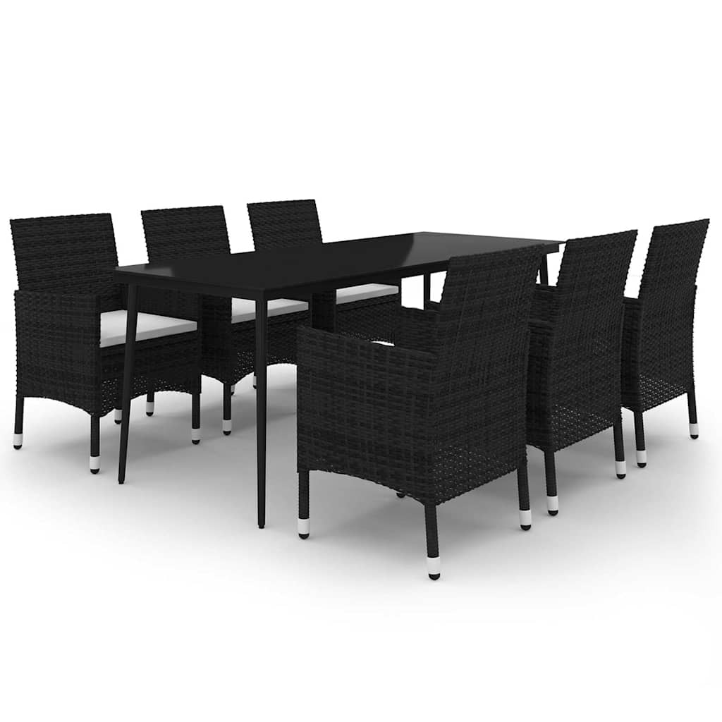 7 részes polyrattan és üveg kerti étkezőgarnitúra párnákkal 2