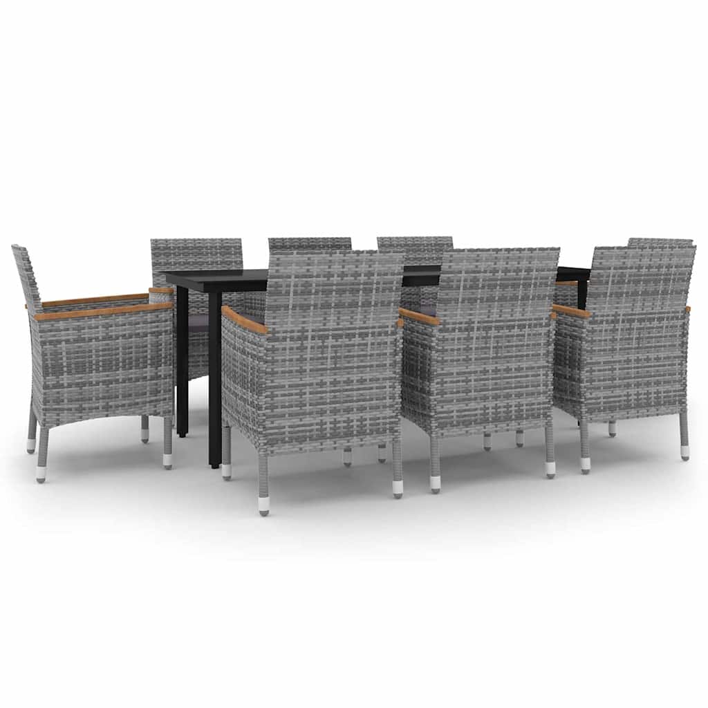 9 részes polyrattan és üveg kerti étkezőgarnitúra párnákkal 2