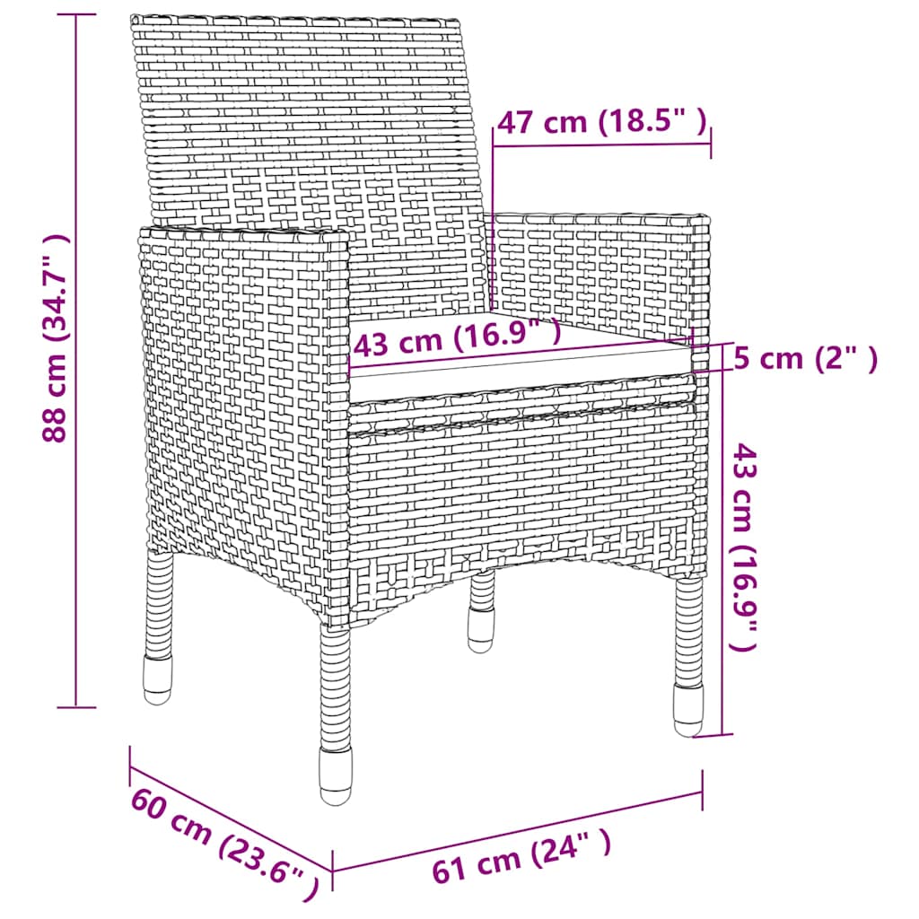 9 részes polyrattan és üveg kerti étkezőgarnitúra párnákkal 7