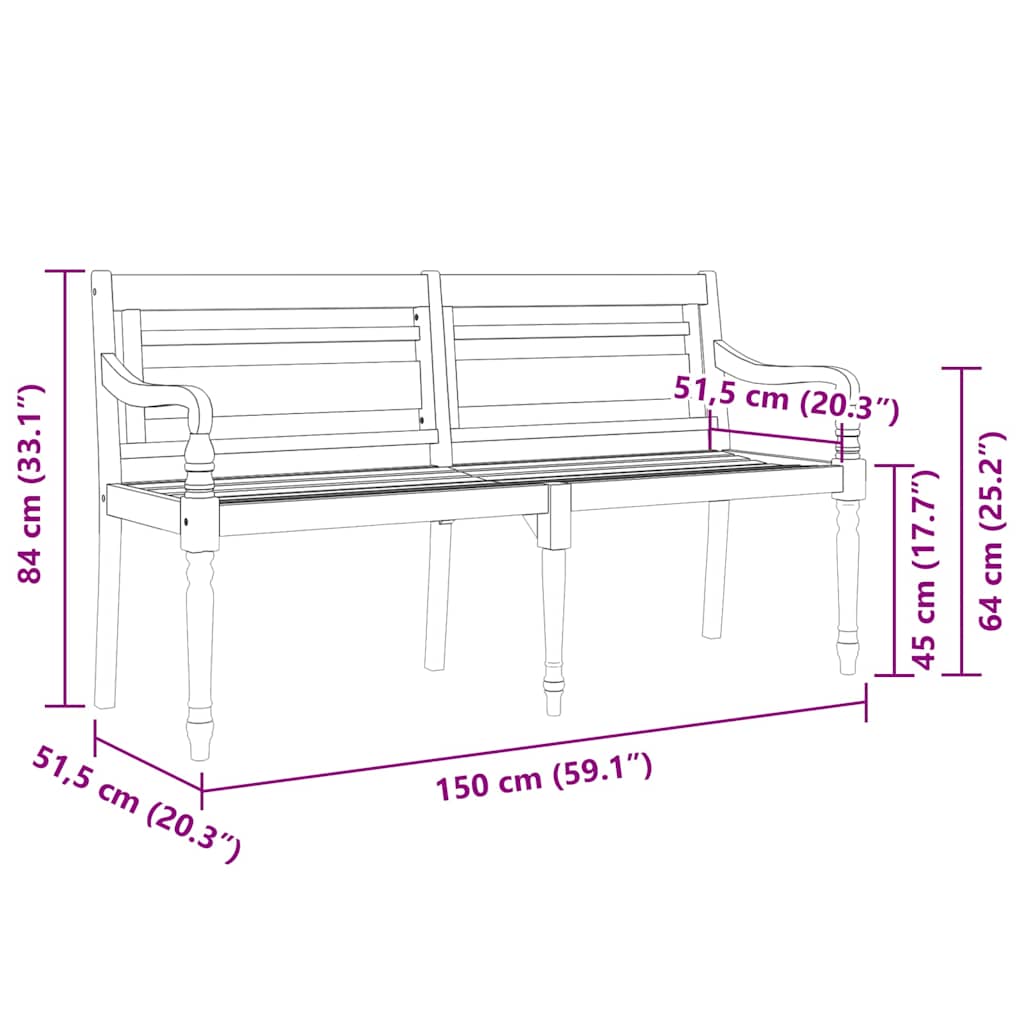 Tömör tíkfa Batavia pad bézs párnával 150 cm 8
