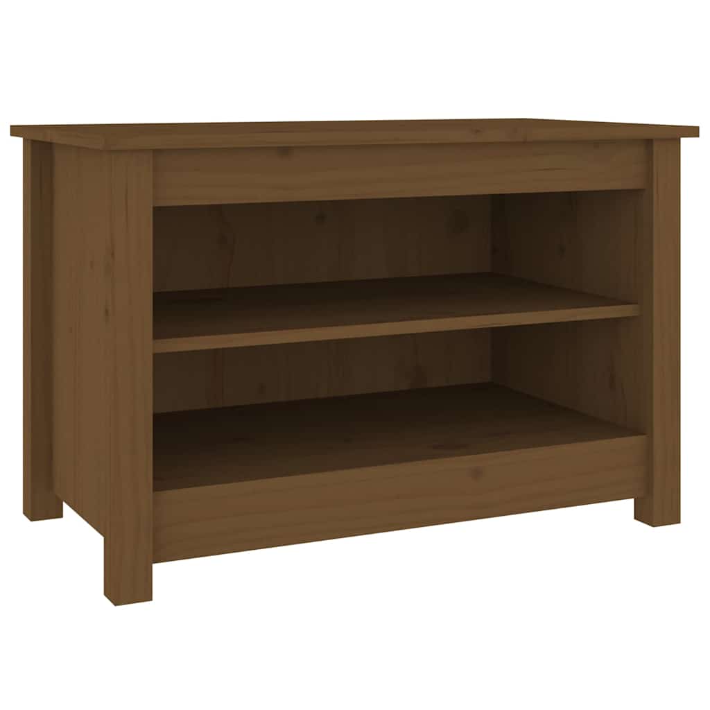 Mézbarna tömör fenyőfa cipőtároló pad 70x38x45,5 cm 2