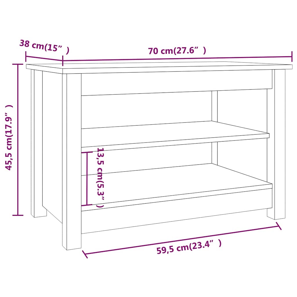 Mézbarna tömör fenyőfa cipőtároló pad 70x38x45,5 cm 7