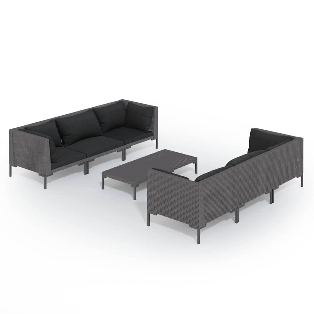 7 részes sötétszürke polyrattan kerti bútorszett párnákkal 2