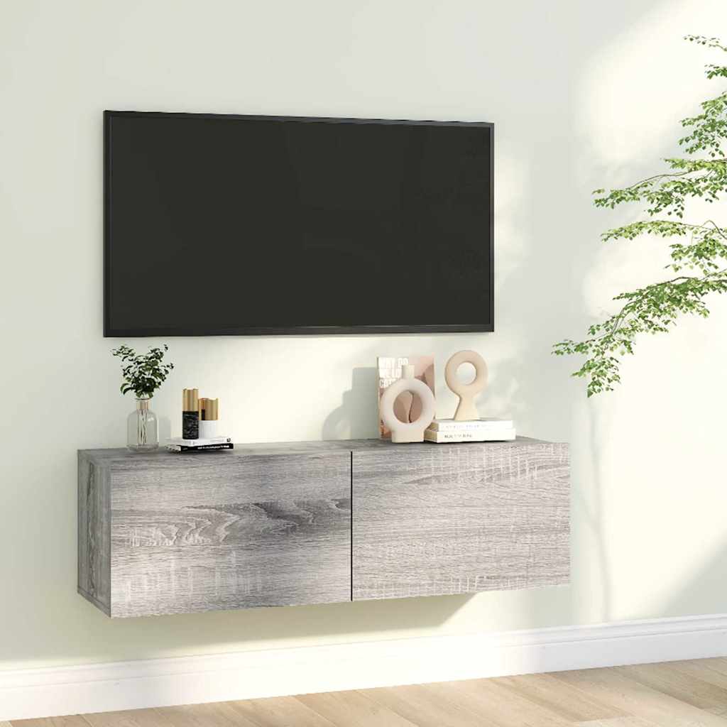 Szürke sonoma színű szerelt fa TV-szekrény 100 x 30 x 30 cm