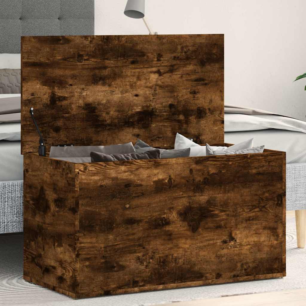 Füstös tölgy színű szerelt fa tárolóláda 84 x 42 x 46 cm