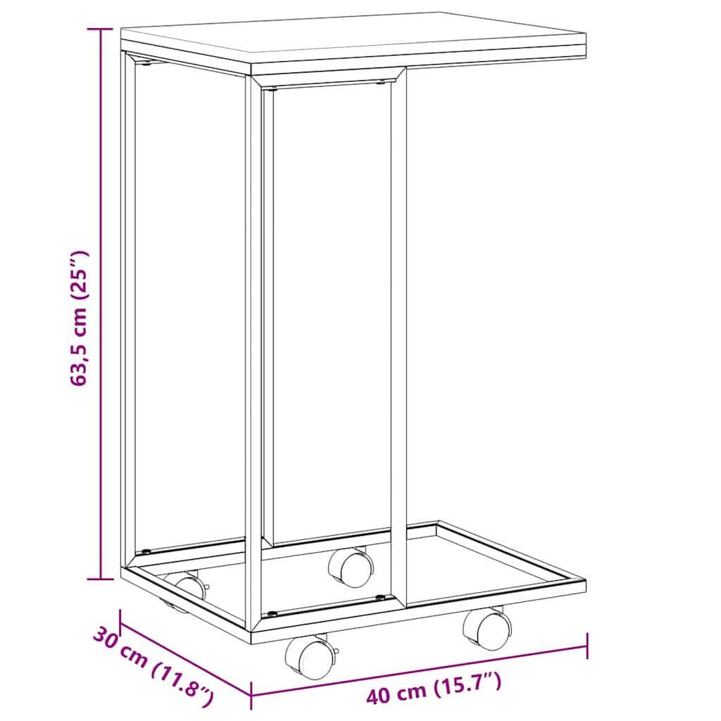 Fekete szerelt fa kisasztal kerekekkel 40 x 30 x 63,5 cm 8