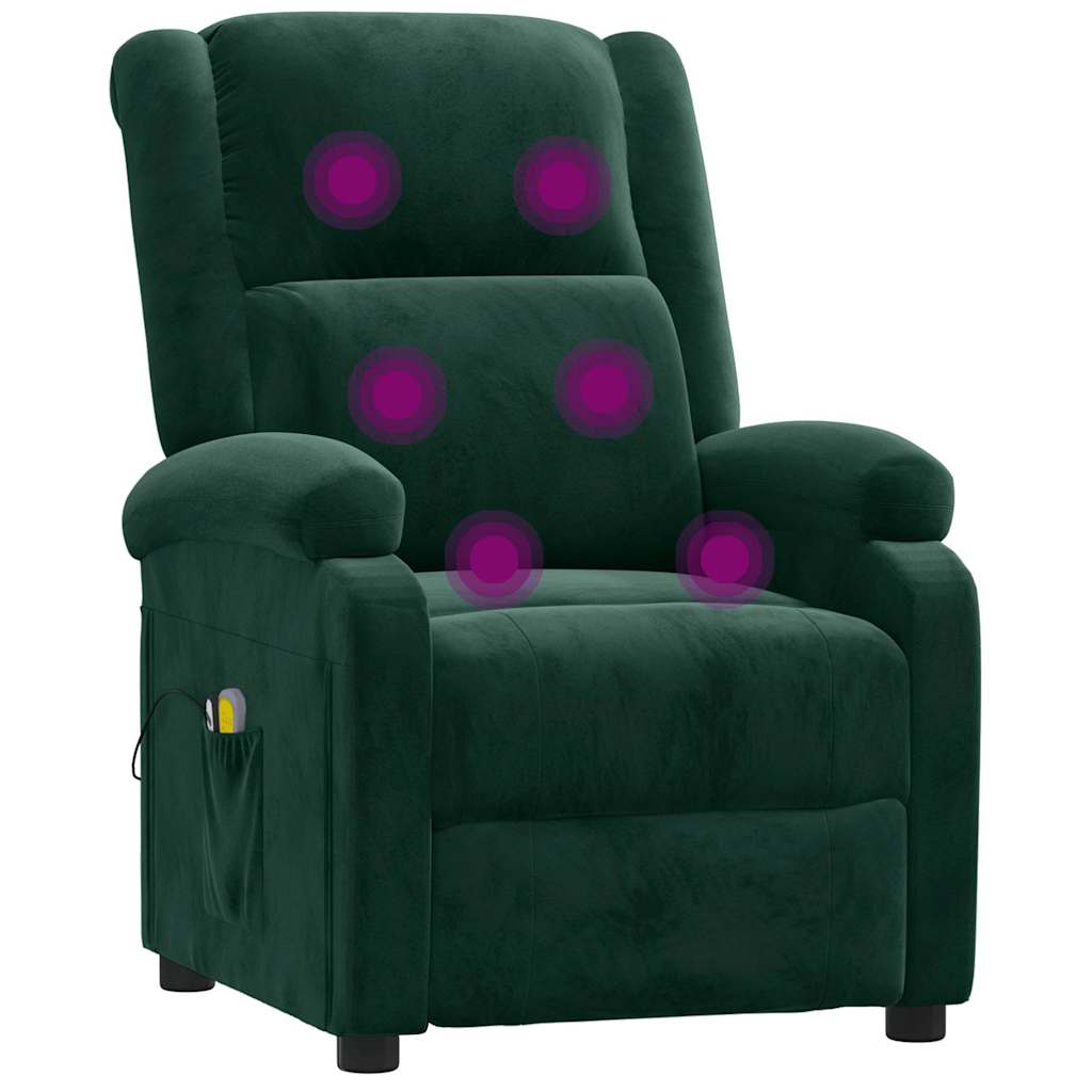 Sötétzöld bársony elektromos masszázsfotel 8