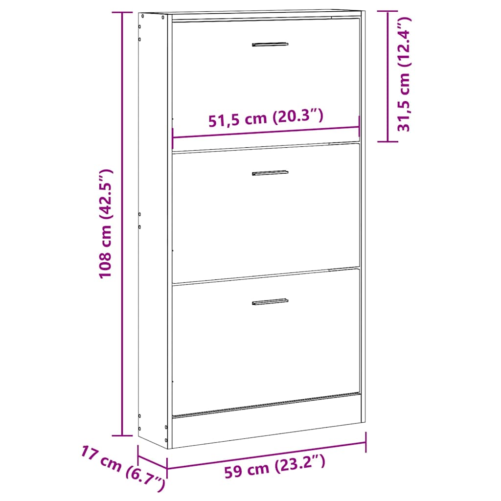 Betonszürke szerelt fa cipőszekrény 59x17x108 cm 9