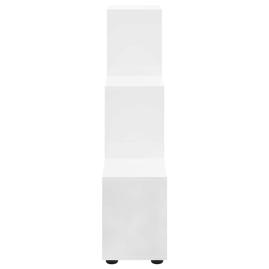 Magasfényű fehér szerelt fa lépcsős könyvespolc 142 cm 5