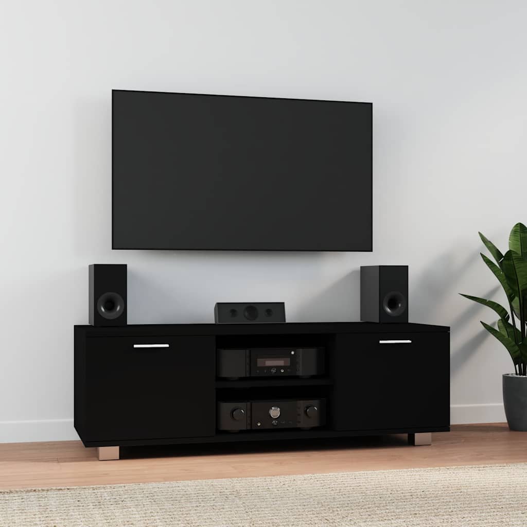 Fekete szerelt fa TV-szekrény 120 x 40,5 x 35 cm
