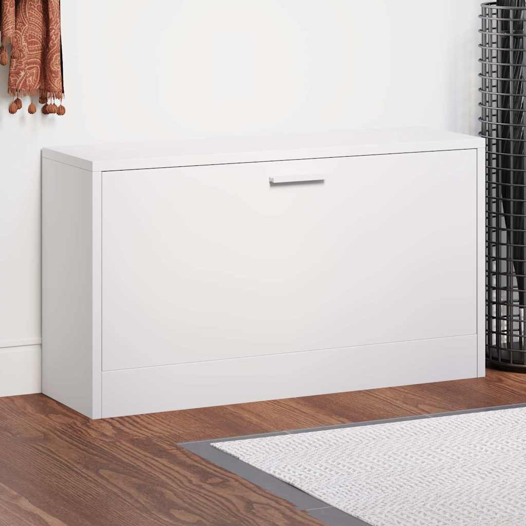 Magasfényű fehér cipőpad 80 x 24 x 45 cm rétegelt fa