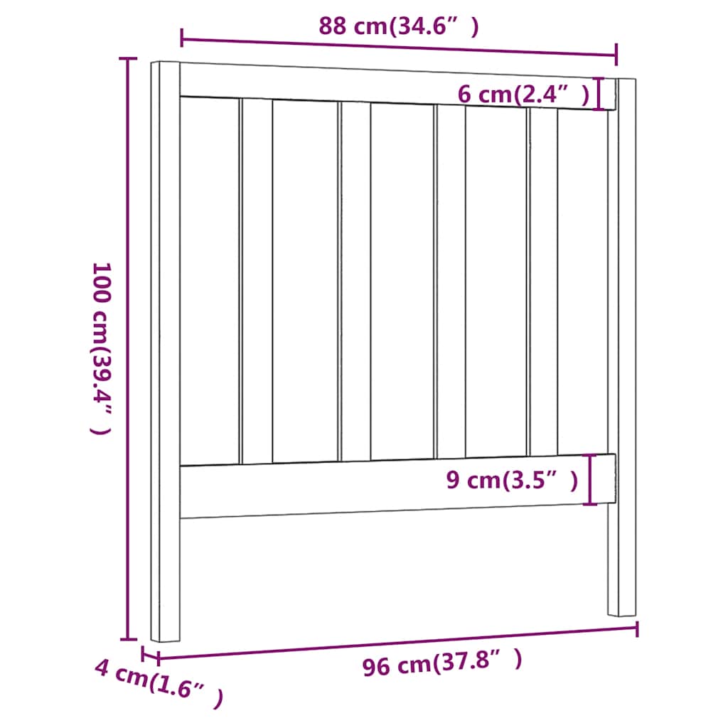 Fekete tömör fenyőfa ágyfejtámla 96 x 4 x 100 cm 6