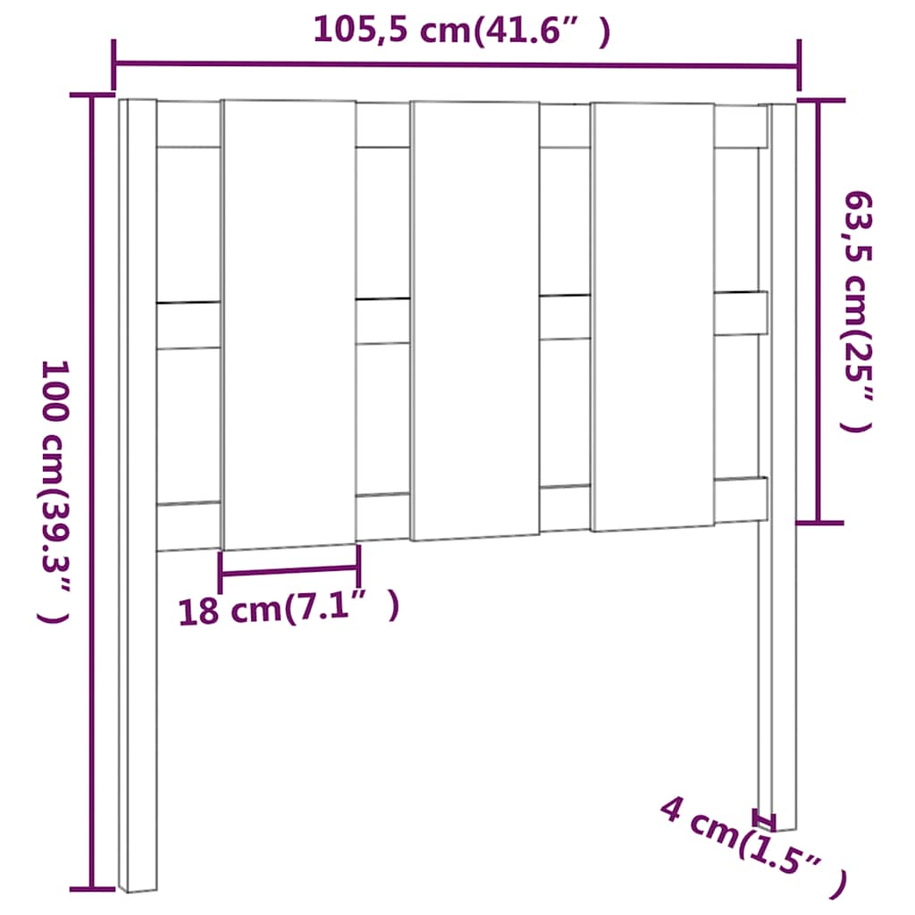 Fekete tömör fenyőfa ágyfejtámla 105,5 x 4 x 100 cm 6