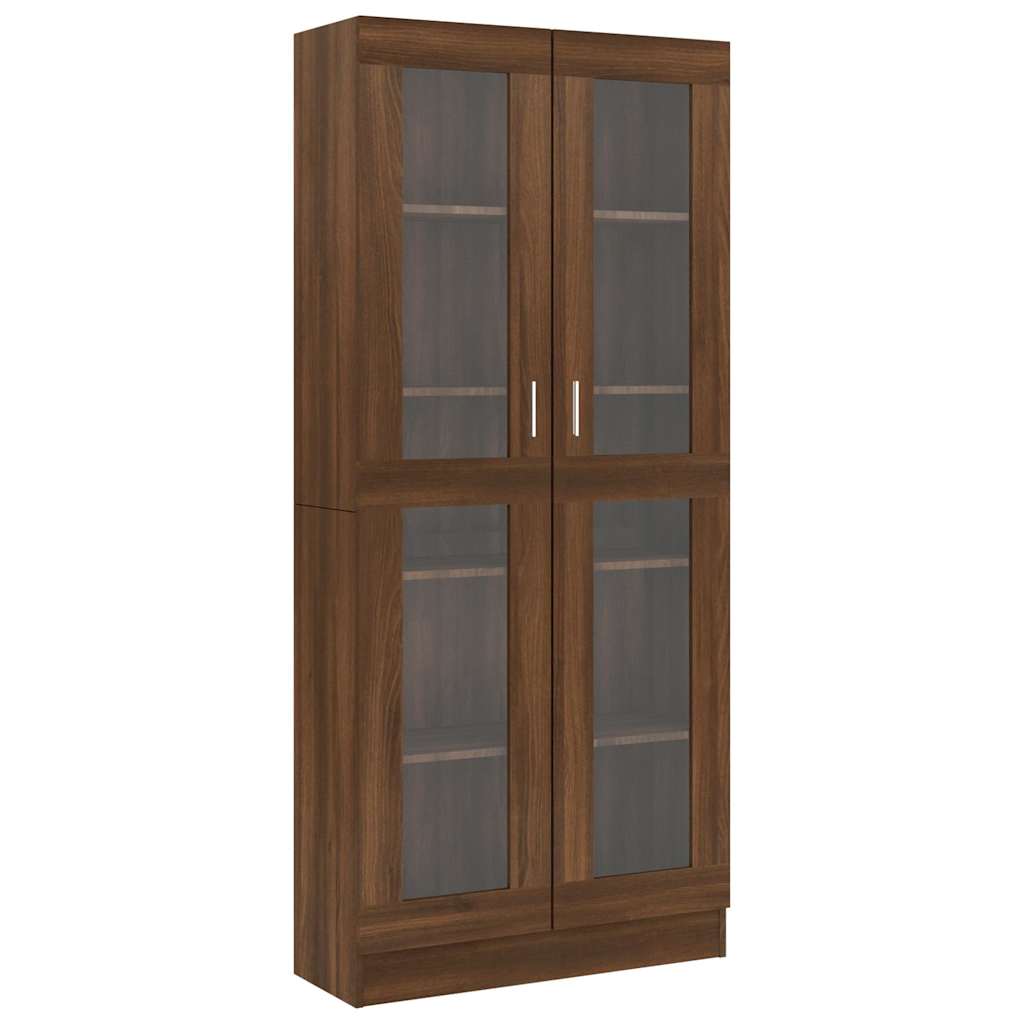 Barna tölgyszínű szerelt fa vitrinszekrény 82,5x30,5x185 cm 2