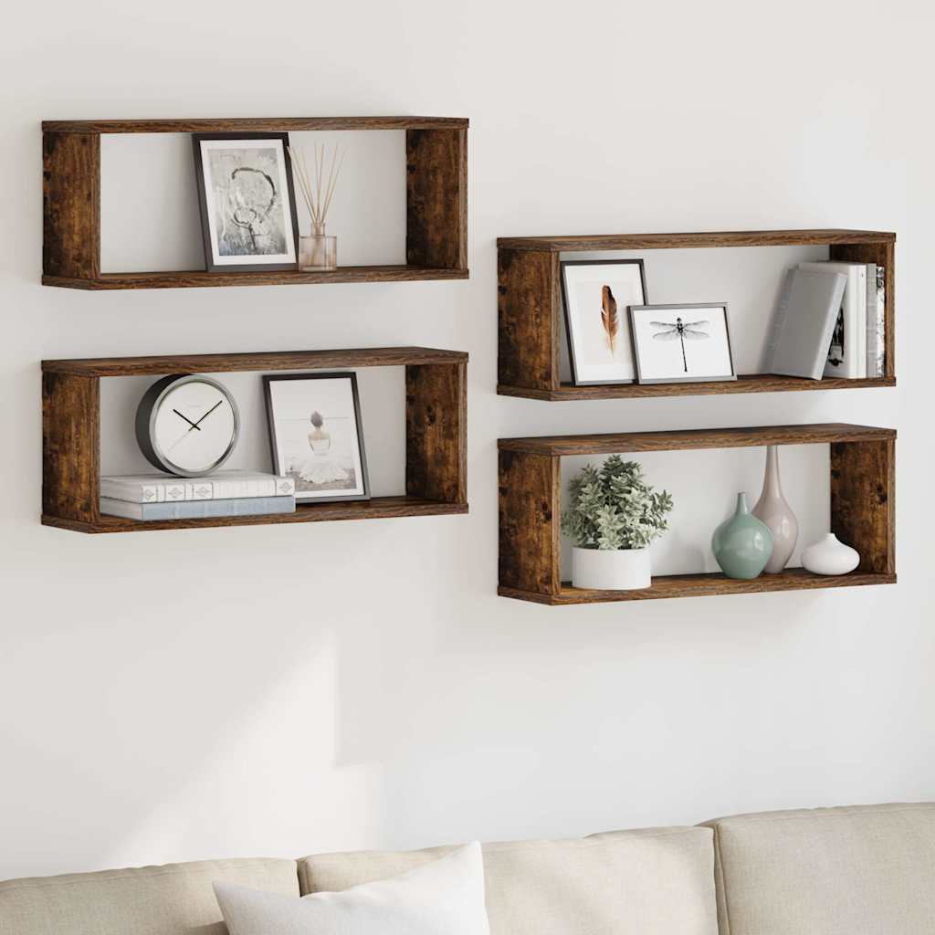 4 db füstös tölgy színű szerelt fa fali kockapolc 60x15x23 cm 3