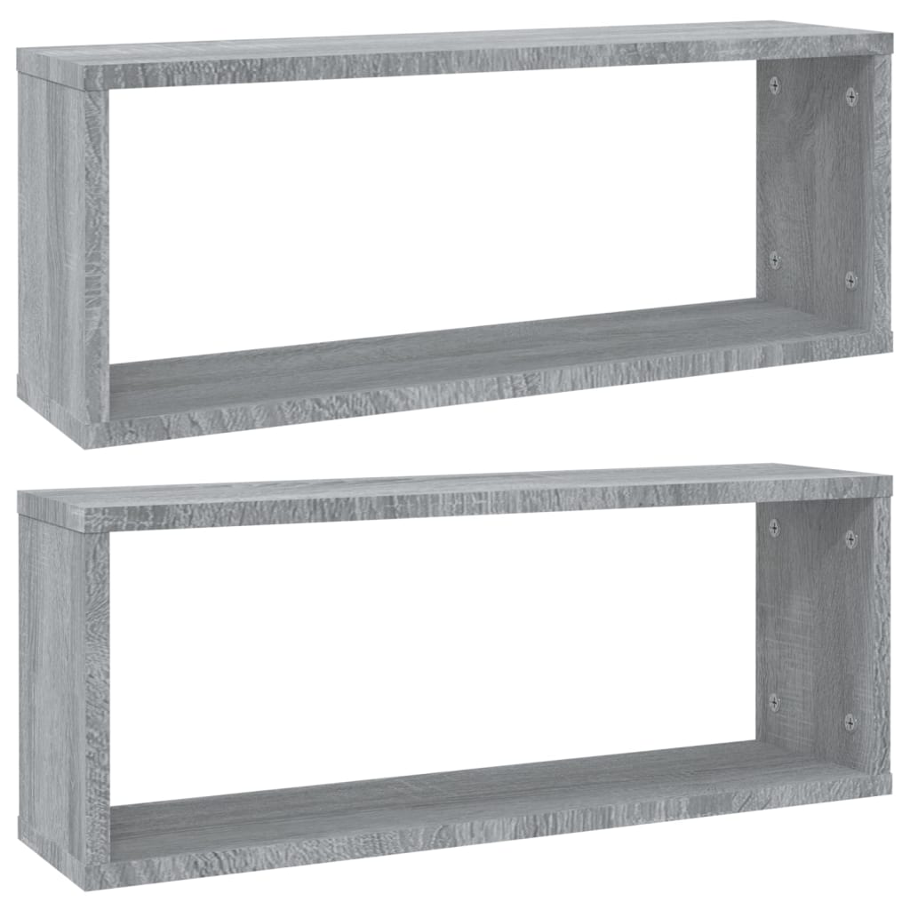 2 db szürke sonoma színű szerelt fa fali kockapolc 60x15x23 cm 2