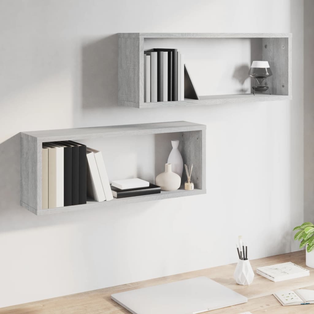 2 db szürke sonoma színű szerelt fa fali kockapolc 60x15x23 cm 6
