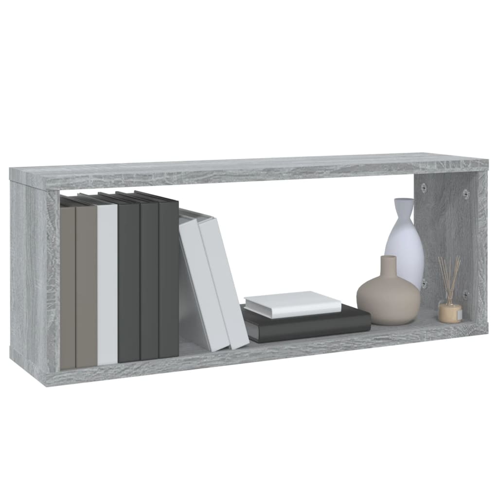 2 db szürke sonoma színű szerelt fa fali kockapolc 60x15x23 cm 7
