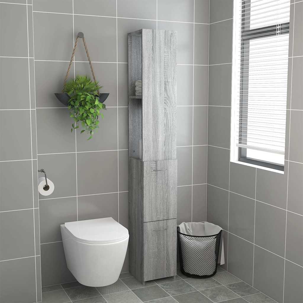 Szürke sonoma színű szerelt fa fürdőszobaszekrény 25x26,5x170cm 3