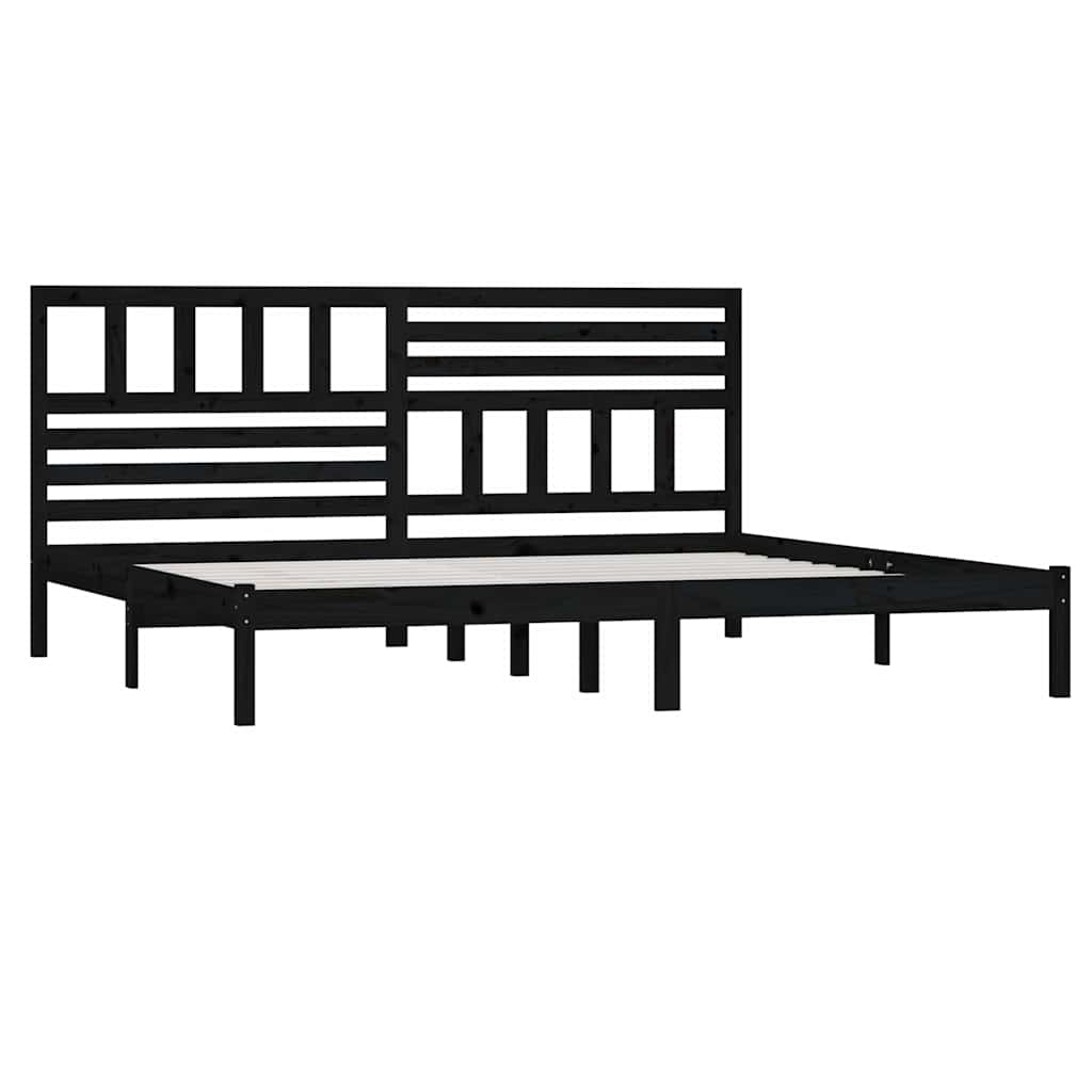 Fekete tömör fenyőfa ágykeret 200 x 200 cm 3
