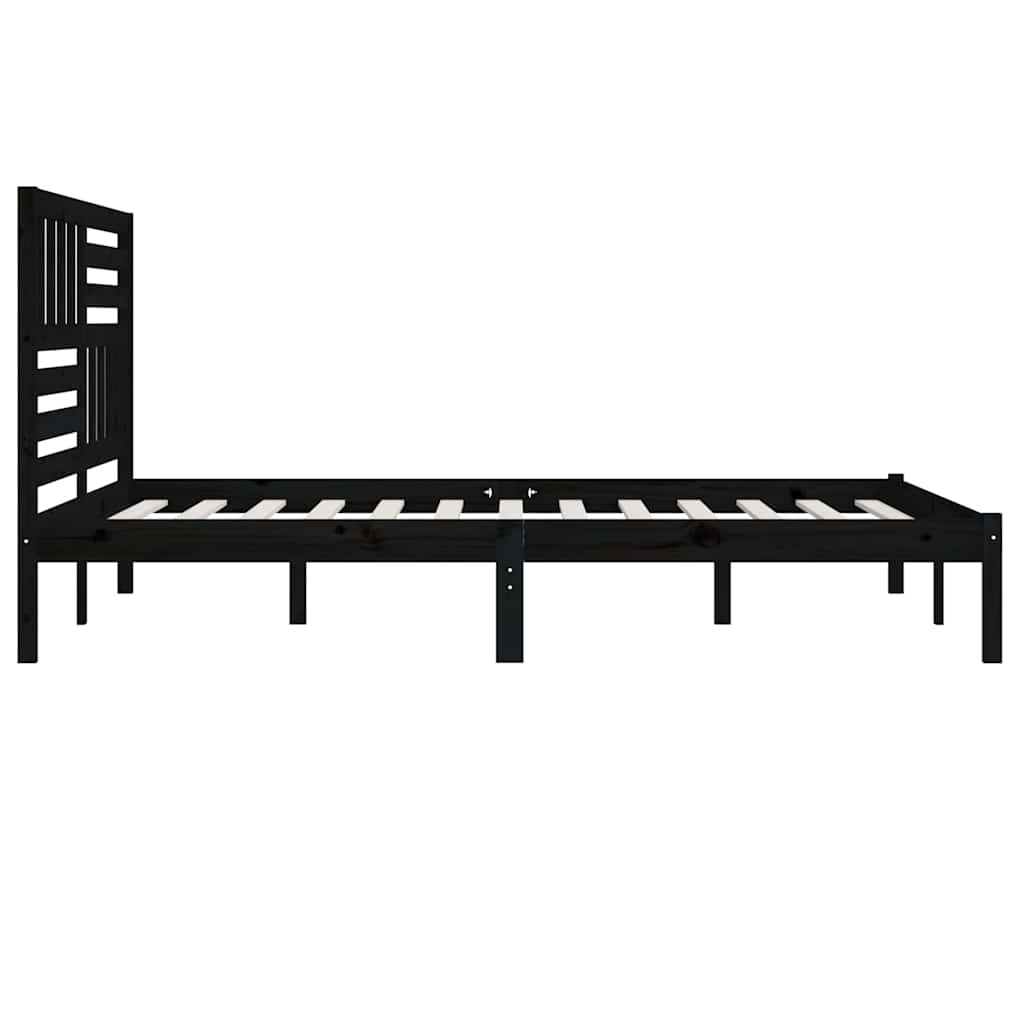 Fekete tömör fenyőfa ágykeret 200 x 200 cm 5