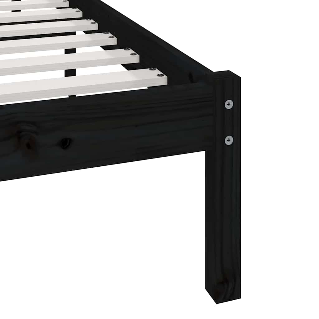 Fekete tömör fenyőfa ágykeret 200 x 200 cm 7