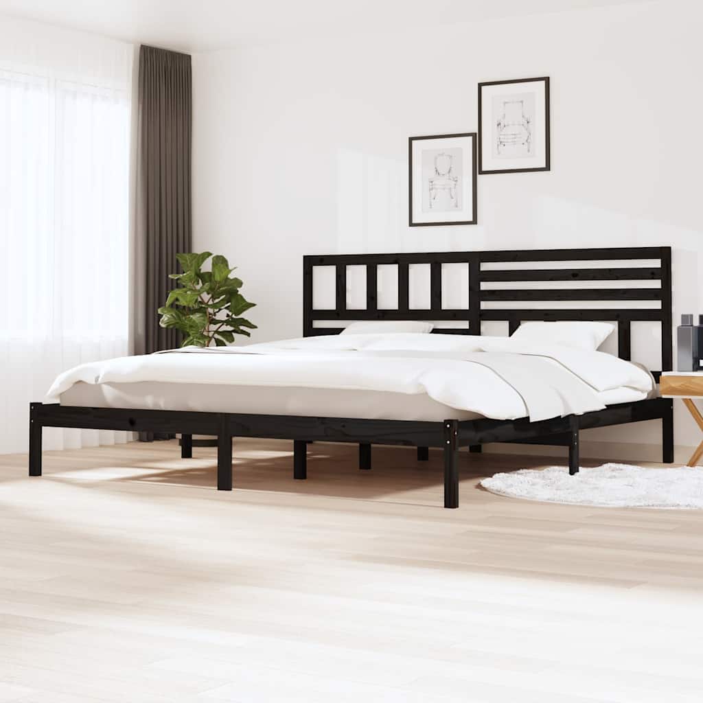 Fekete tömör fenyőfa ágykeret 200 x 200 cm