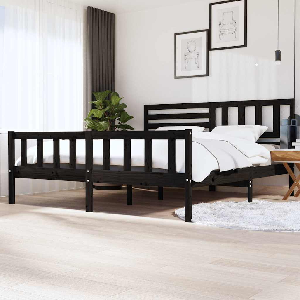 Fekete tömör fa ágykeret 200 x 200 cm