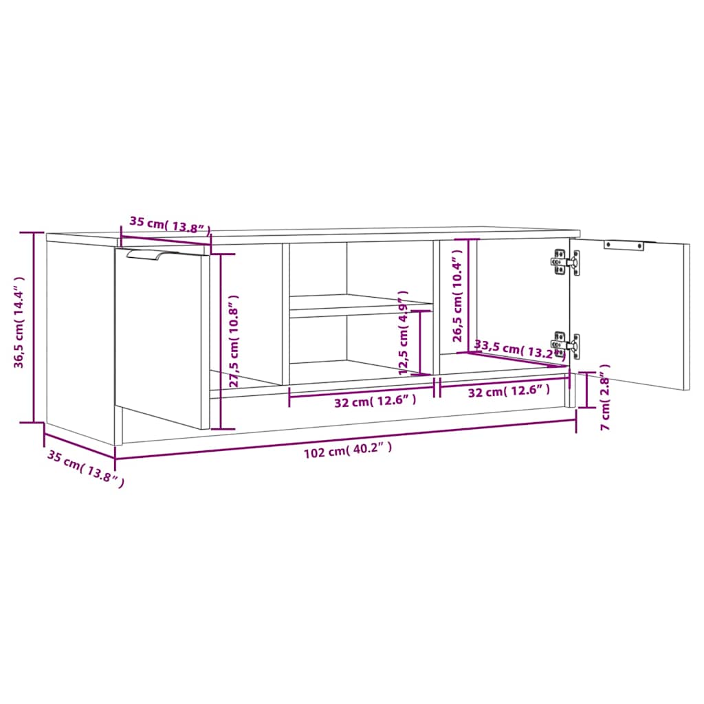 Füstös tölgy színű szerelt fa TV-szekrény 102 x 35 x 36,5 cm 8