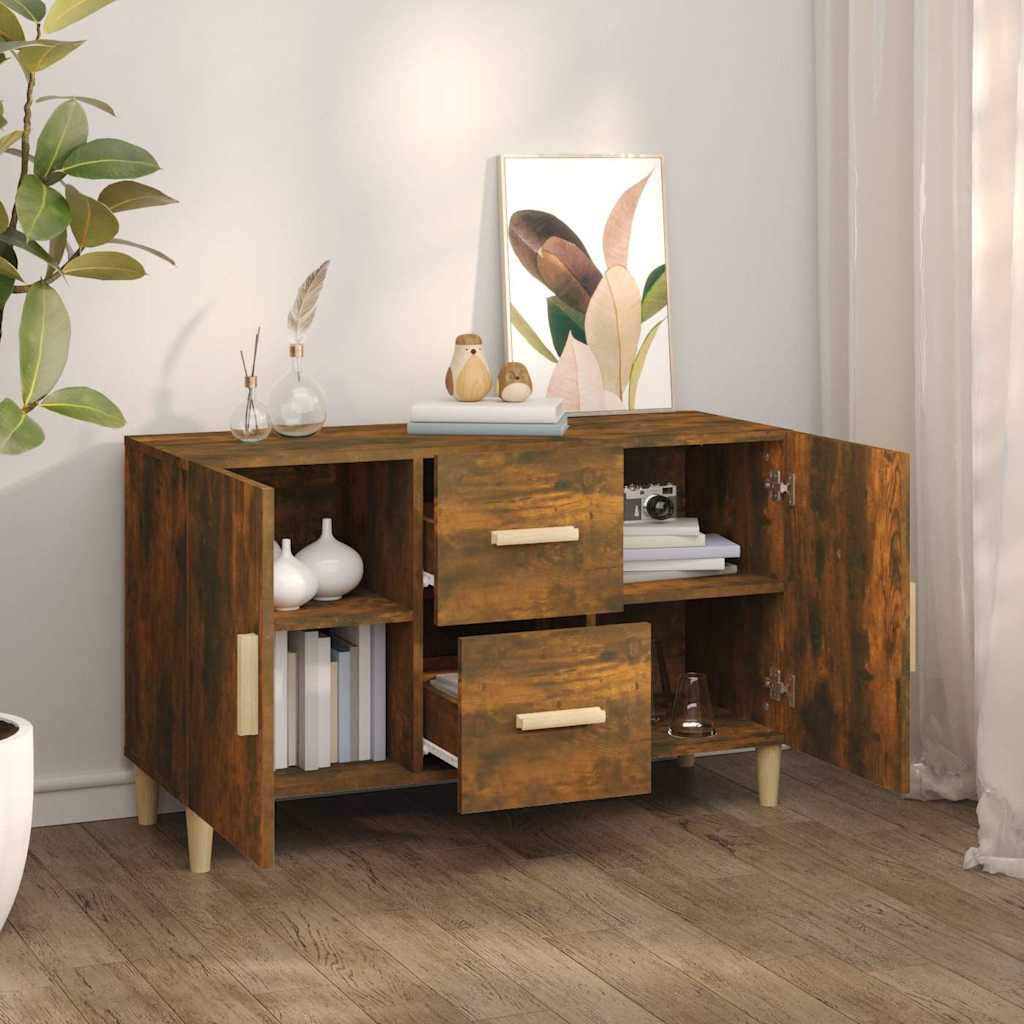 Füstös tölgy színű szerelt fa tálalószekrény 100 x 36 x 90 cm 7