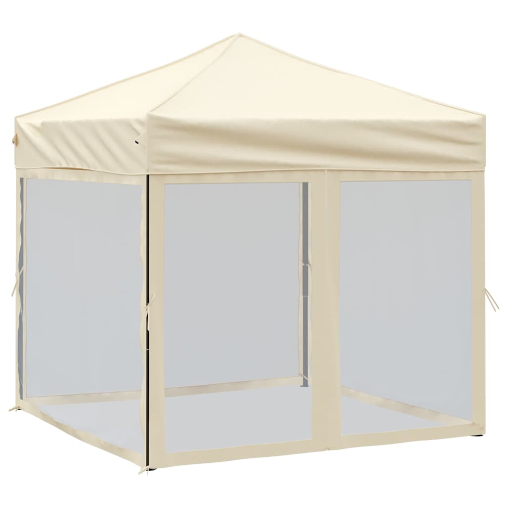 Krémszínű összecsukható rendezvénysátor oldalfalakkal 2 x 2 m 2