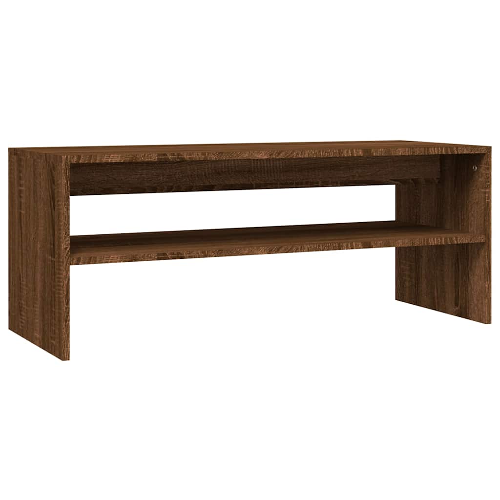 Barna tölgyszínű szerelt fa dohányzóasztal 100 x 40 x 40 cm 2