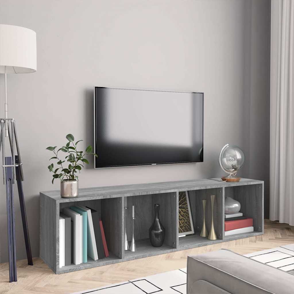 Szürke sonoma színű szerelt fa könyv-/TV-szekrény 143x30x36 cm