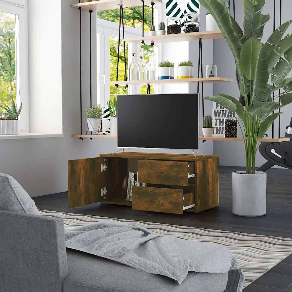 Füstös tölgy színű szerelt fa TV-szekrény 80 x 34 x 36 cm 3