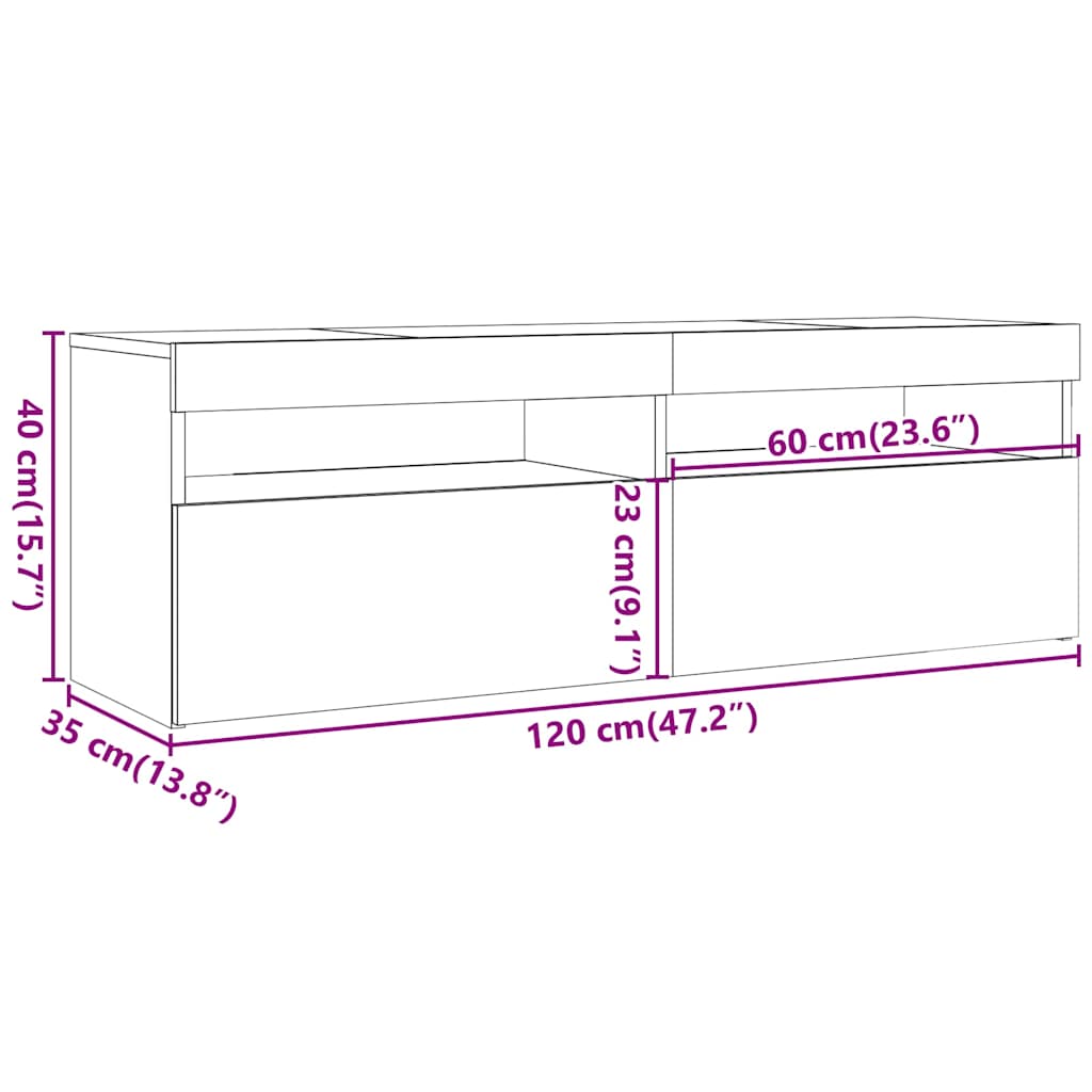 Szürke sonoma színű TV-szekrény LED-lámpákkal 120 x 35 x 40 cm 15