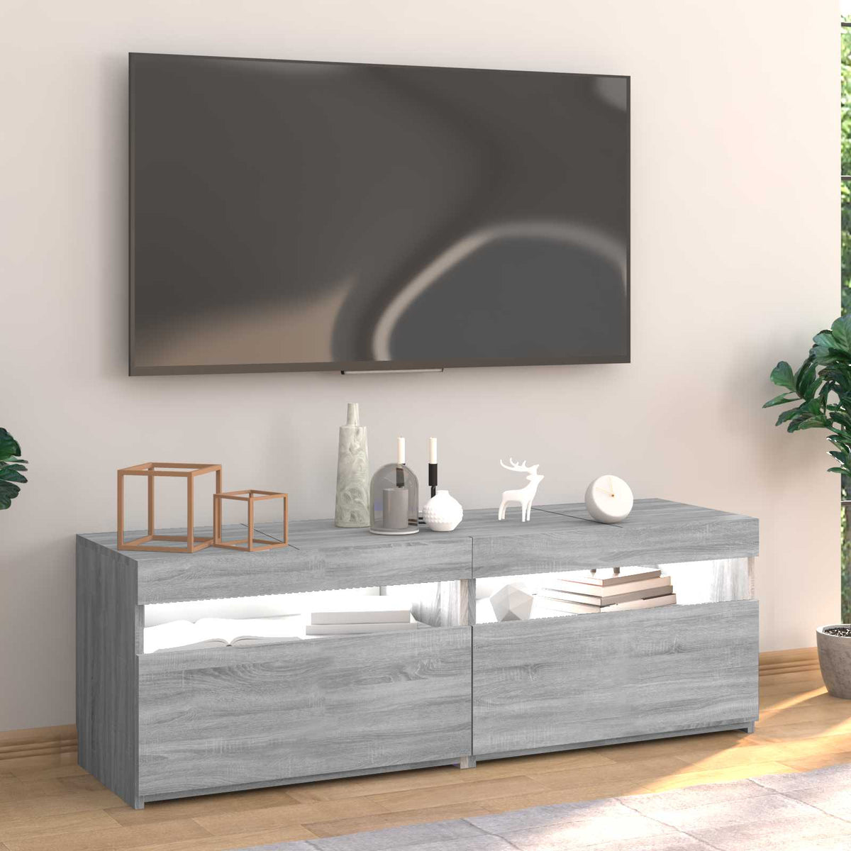 Szürke sonoma színű TV-szekrény LED-lámpákkal 120 x 35 x 40 cm