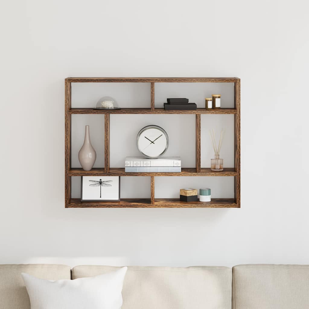Füstös tölgy színű szerelt fa fali polc 75x16x55 cm 3
