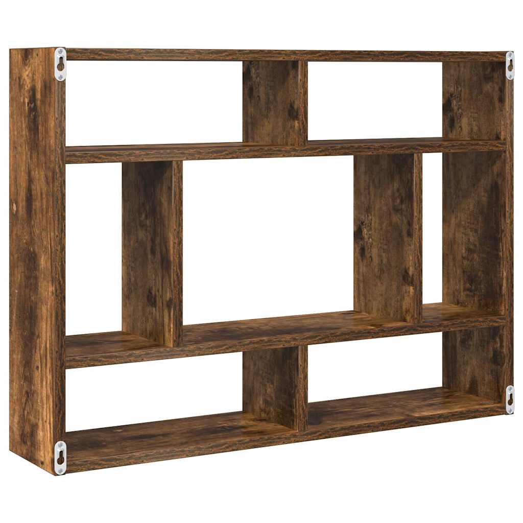 Füstös tölgy színű szerelt fa fali polc 75x16x55 cm 7