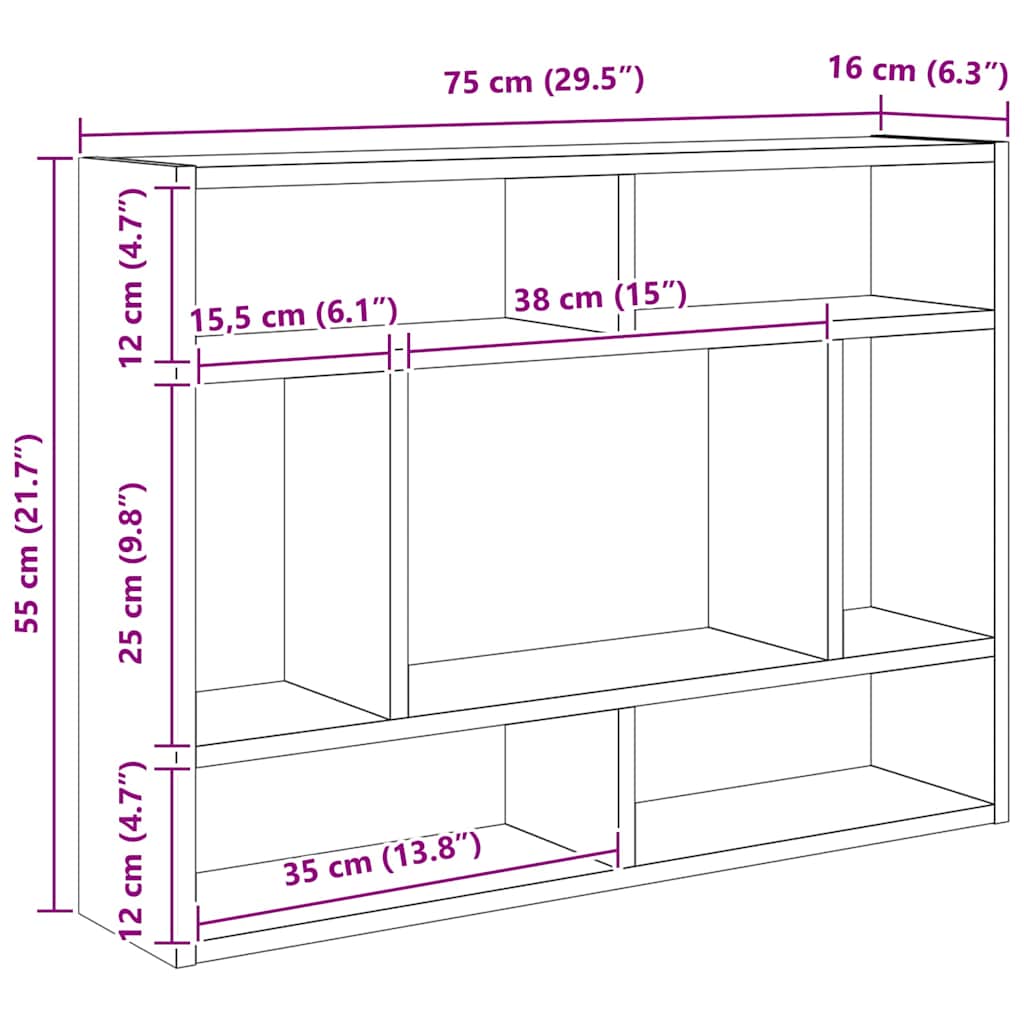 Füstös tölgy színű szerelt fa fali polc 75x16x55 cm 10