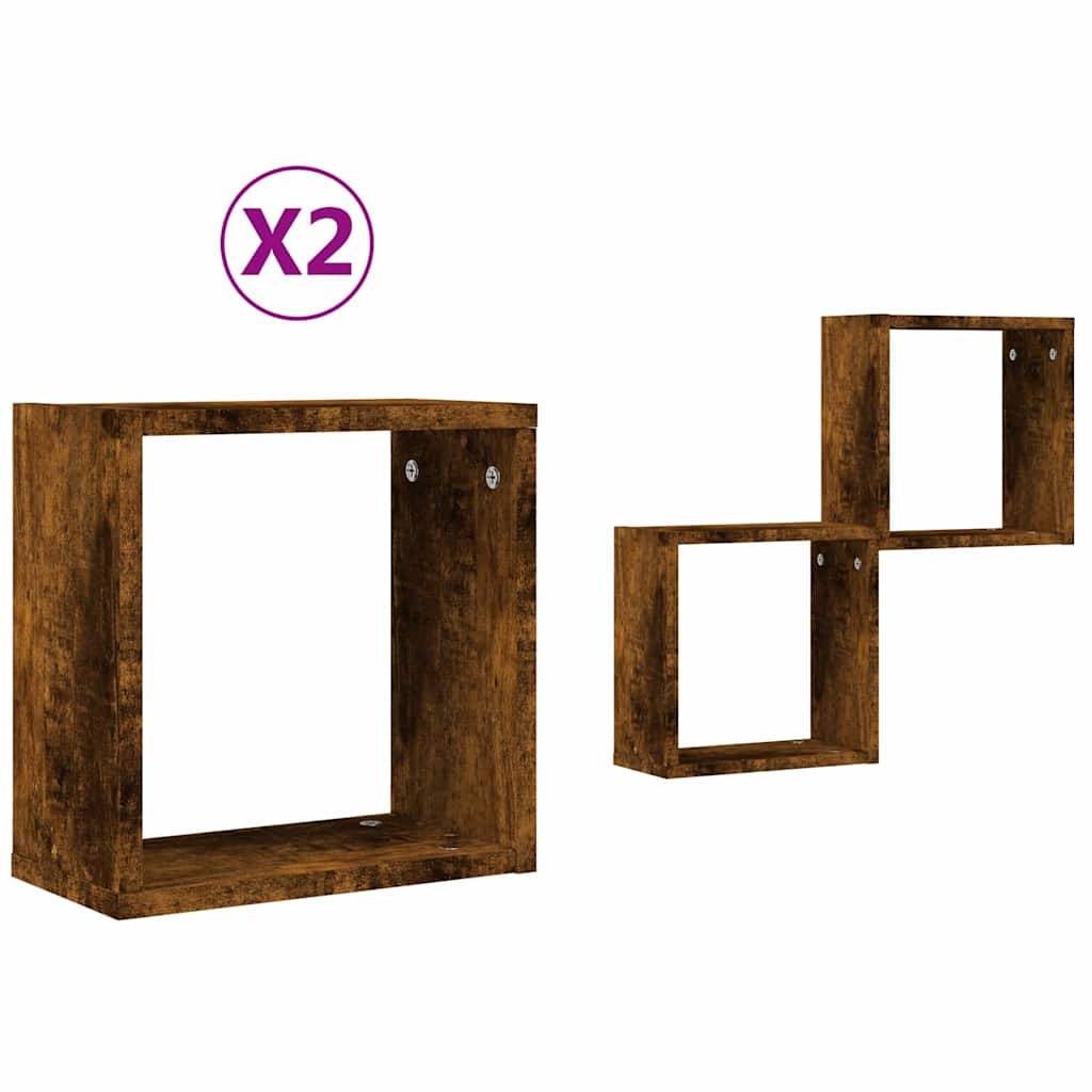 2 db füstös tölgy színű fali kockapolc 30 x 15 x 30 cm 2