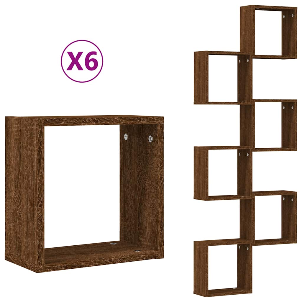 6 db barna tölgy színű fali kockapolc 30 x 15 x 30 cm 2