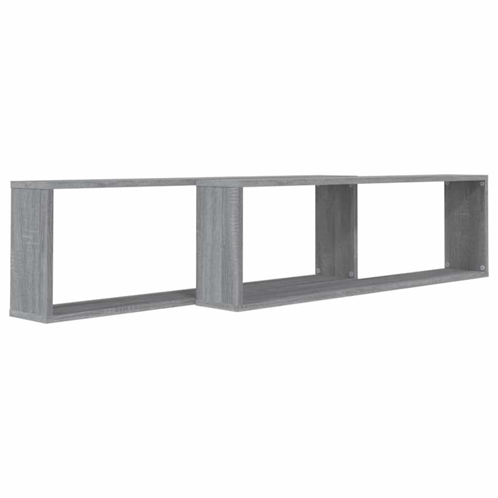 2 db szürke sonoma színű szerelt fa fali kockapolc 100x15x30 cm 3