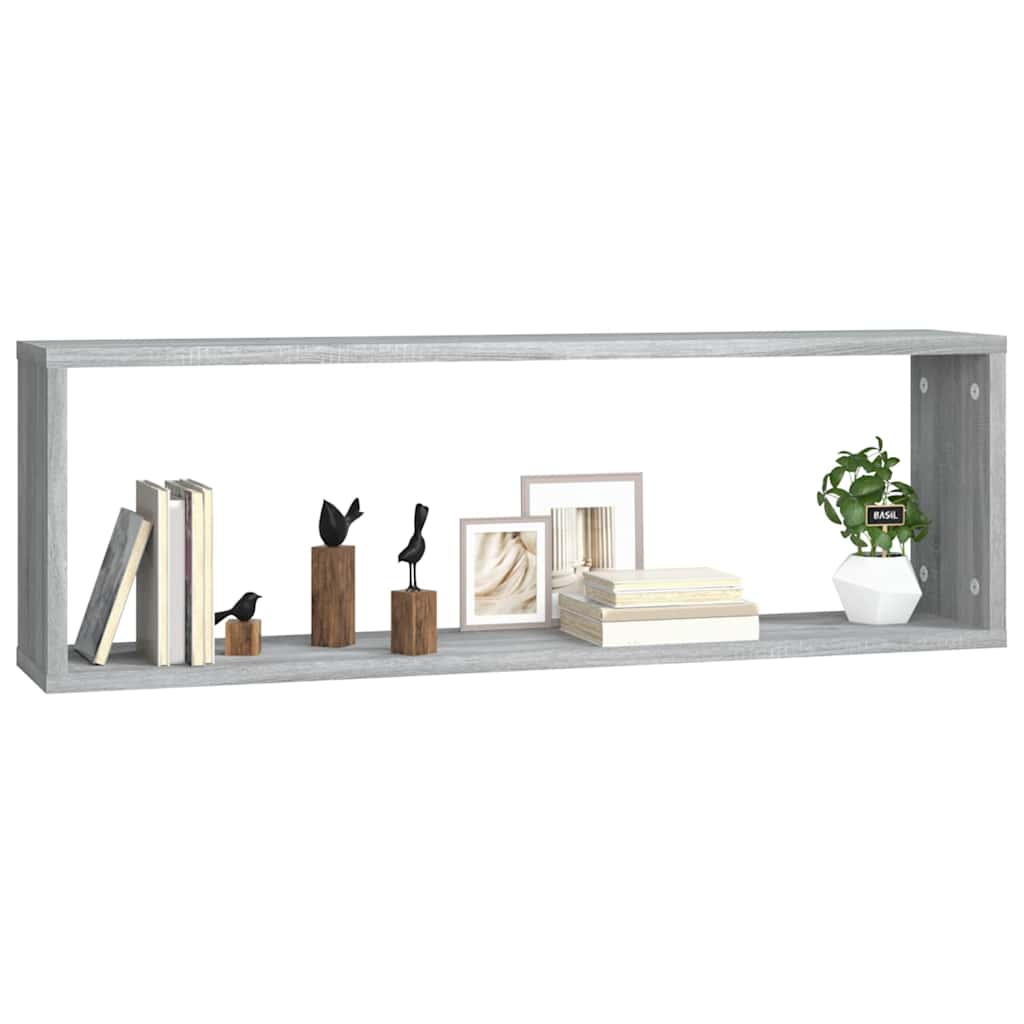 4 db szürke sonoma színű szerelt fa fali kockapolc 80x15x26,5cm 3