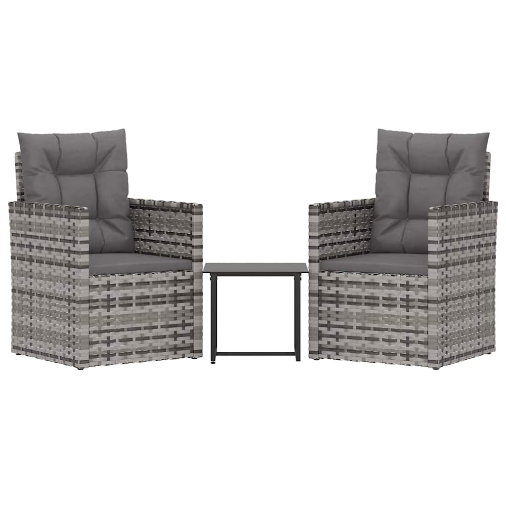 3 részes szürke polyrattan kültéri ülőgarnitúra párnákkal 2
